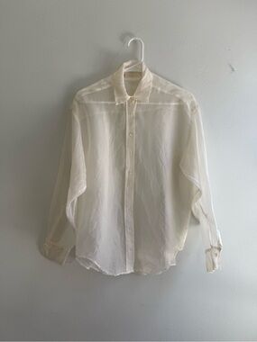 Zara 100% Silk Organza Sheer Ivory Button Up Blouse